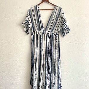 Lilyful Deep V Blue & White Jumpsuit